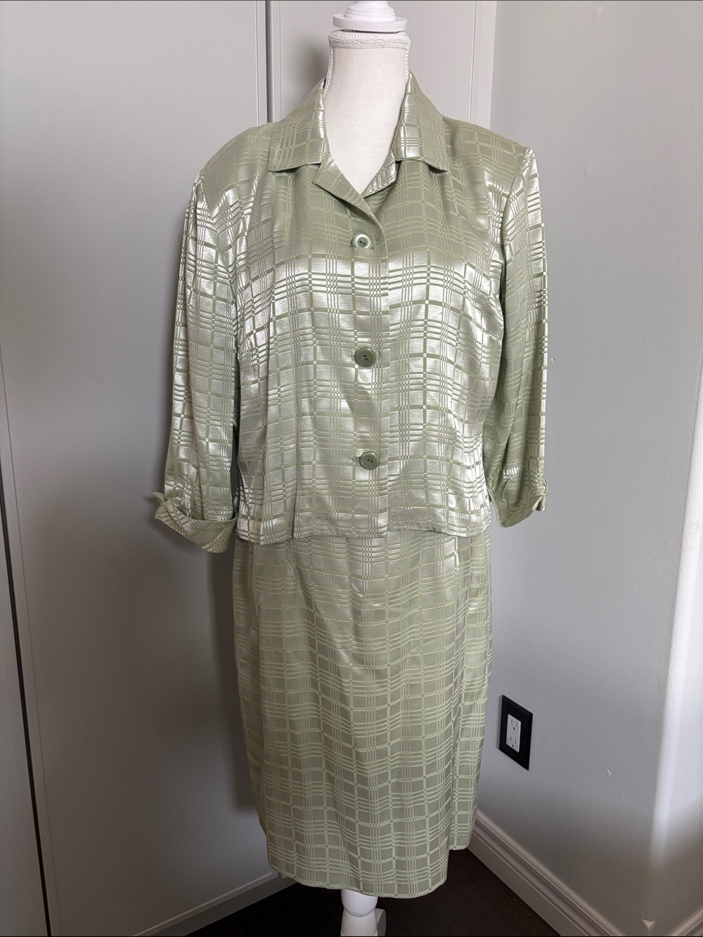 Vintage Two-Piece Skirt Suit in Sage Green Made in Canada